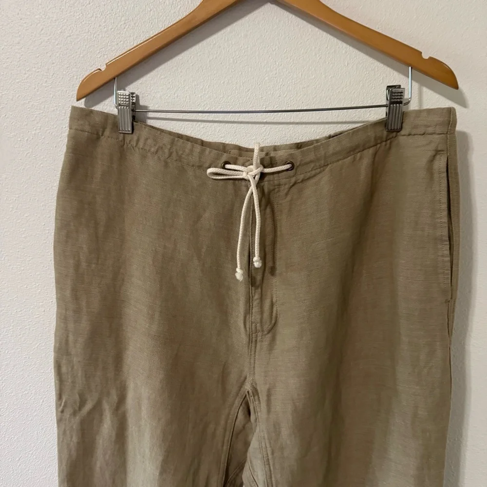 Banana Republic Onda Linen Cotton Blend Pant Khaki Beige Relaxed Fit 2024-Large